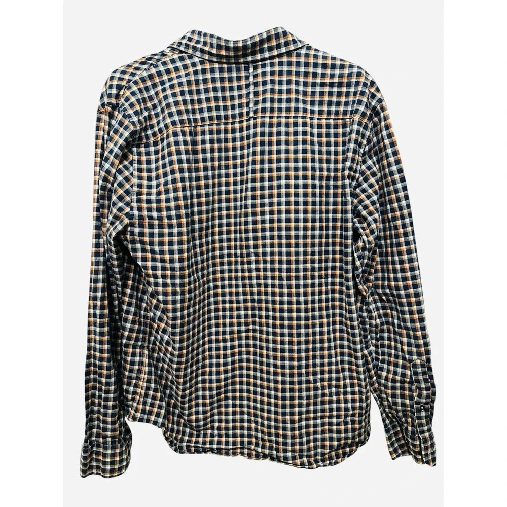 Banana Republic Luxe Flannel Slim Fit Plaid Shirt Men's Size Large Blue & Orange